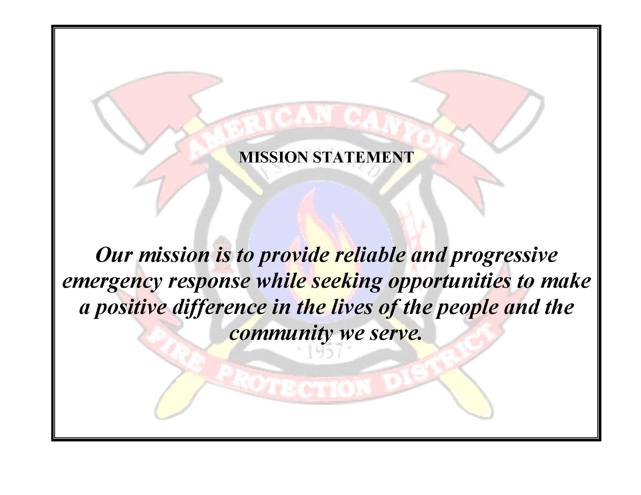 American Canyon Fire Protection District Mission